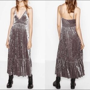 Zara Crushed Velvet Maxi Dress in Gray Size Small